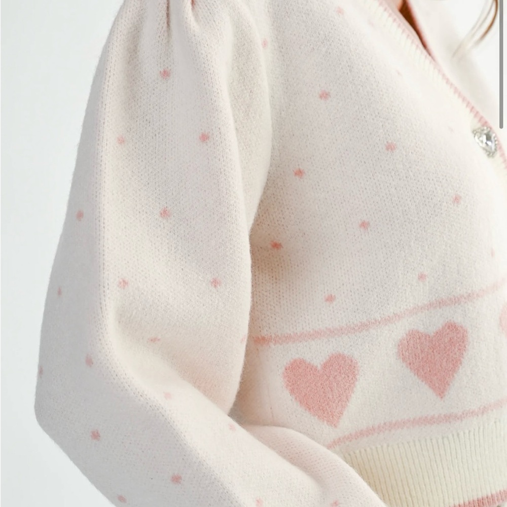 MABLE Cream and Pink Heart Cardigan Sweater - Picture 4 of 9
